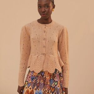 Peach Knit Cardigan with Colorful Skirt